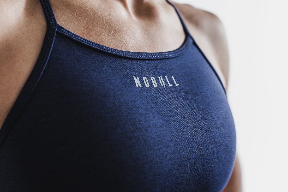 Nobull High-Neck Plush Heather Women's Sports Bras Navy | Australia (FN7910)